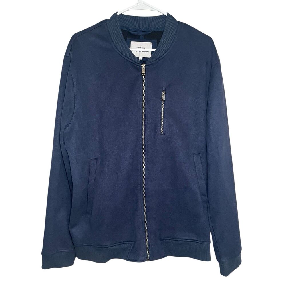 Ben Sherman Faux Suede Bomber Jacket Full Zip Dark Blue Men L